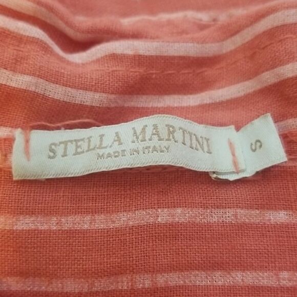 Stella Martini Italy Dress Women's Small Linen Striped Shirt Style Orange Stripe - Picture 5 of 6
